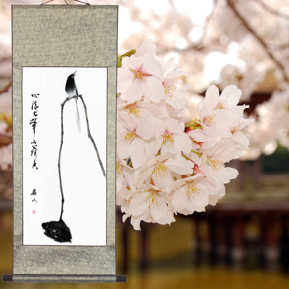 Amazon.co.jp: 掛軸(掛け軸) 水墨画 花鳥図 四季花鳥画 四尺四